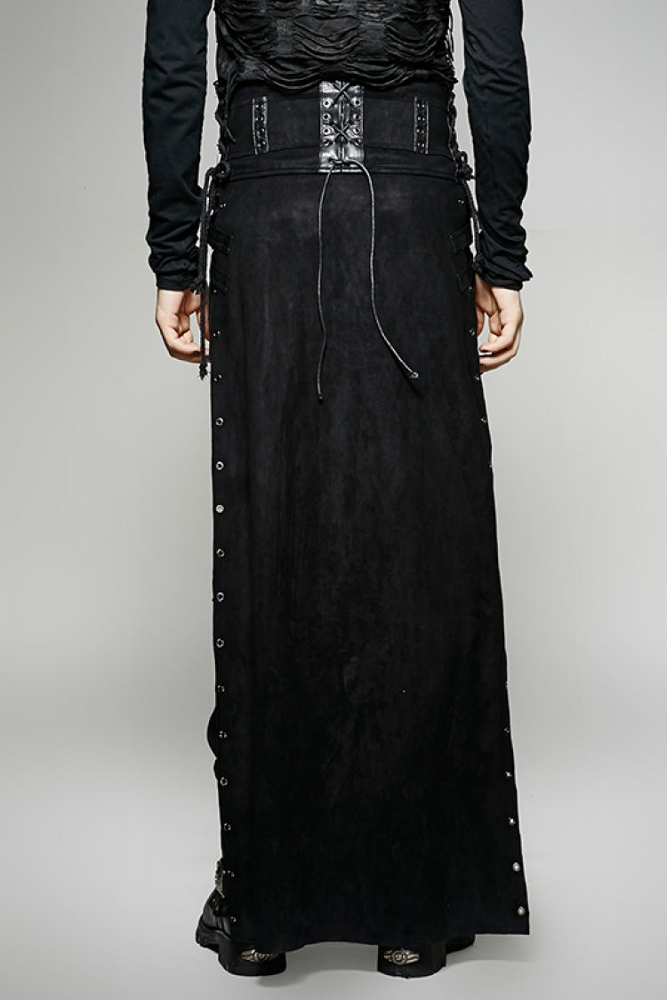 Men's Steampunk Skirt with Lace-Up Front and Metal Buckles