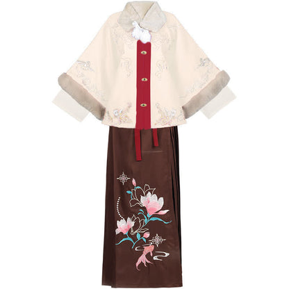 Vintage Floral Embroideried Coat Pleated Skirt Set