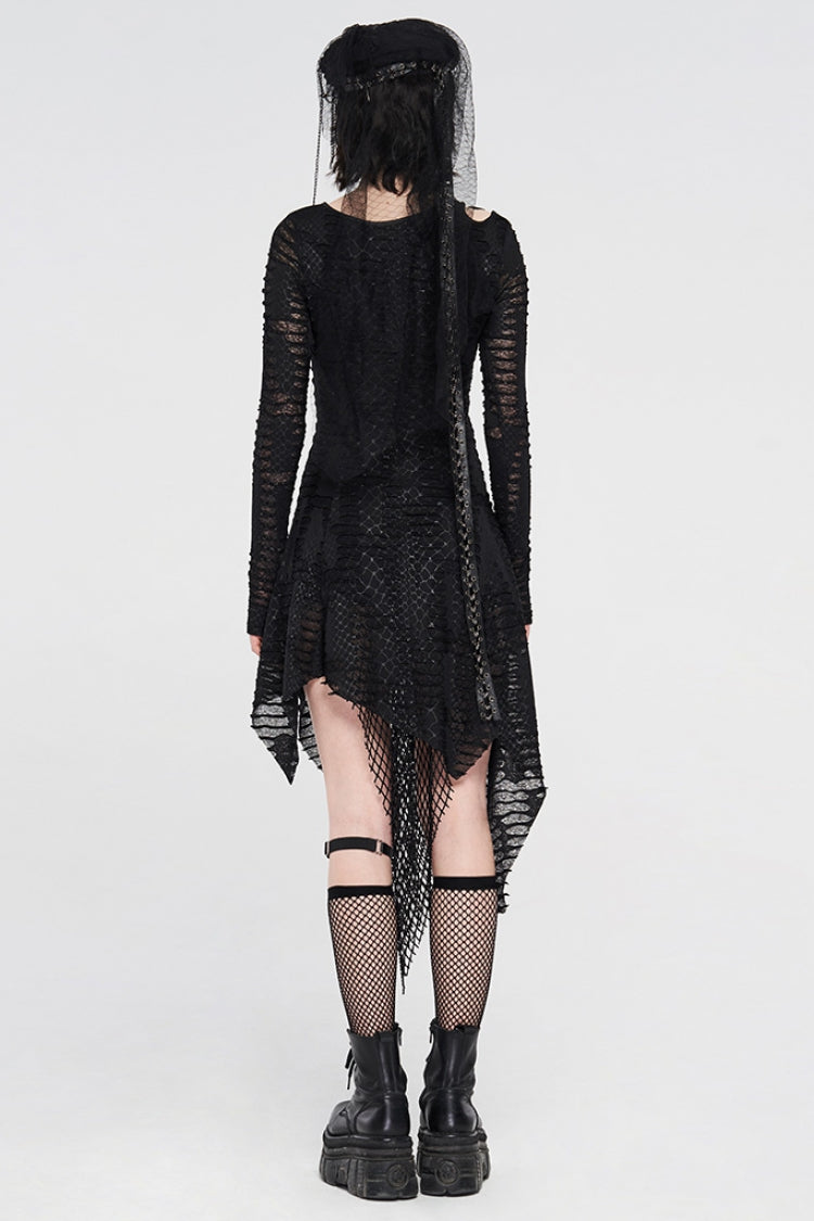 Asymmetric Ripped Gothic Dress with Irregular Cutout Design for Women