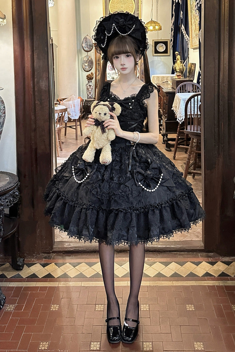 Sleeveless Ruffle Bowknot Lace Lace-Up Gothic Ballet Lolita Jsk Dress