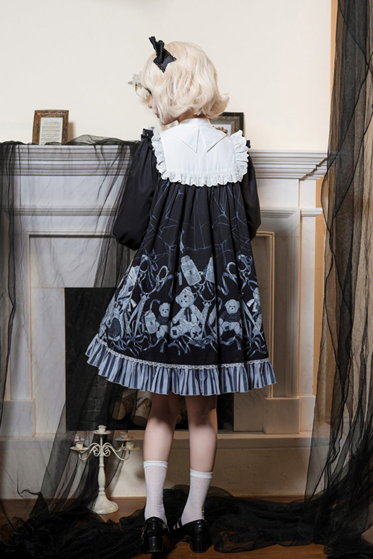 Gothic Lolita Dress with Bandage, Bear Print, Ruffles and Bowknot Lace
