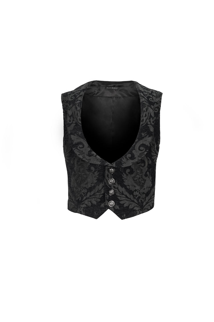 Slate Mushroom Button Waist Loop Jacquard Gothic Waistcoat for Men