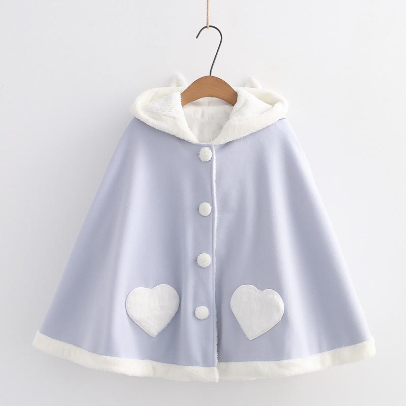 Cute Wings Ears Love Heart Hooded Short Cloak Coat