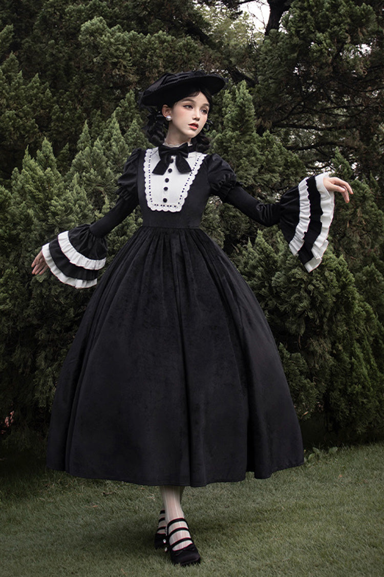 Black Sleepless Night Long Hime Sleeves Ruffle Bow Gothic Dress