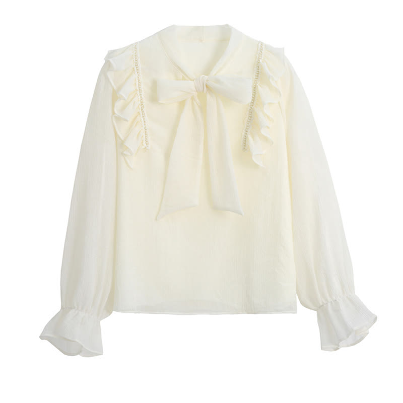 Elegant Bowknot Flouncing Chiffon Shirt