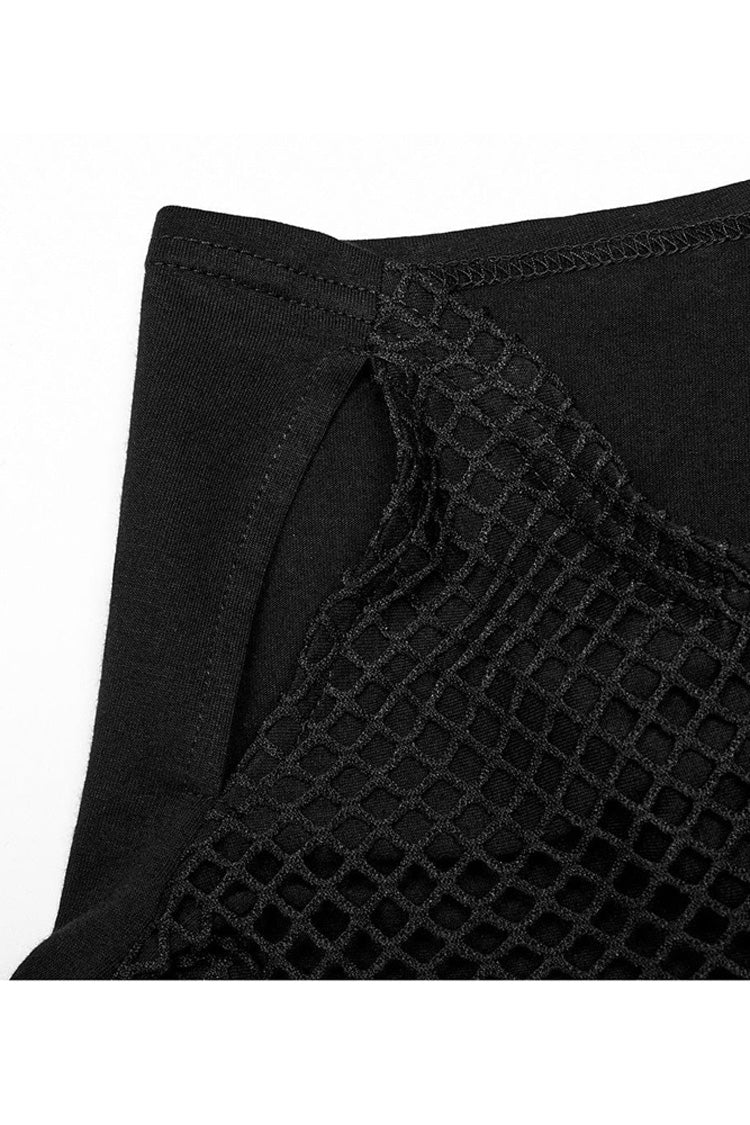 High-Collar Masked Mesh Long-Sleeve Punk Tee