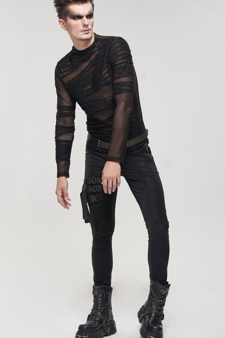 Gothic Net Yarn Sheer Perspective Bandage-Style Men's Pullover