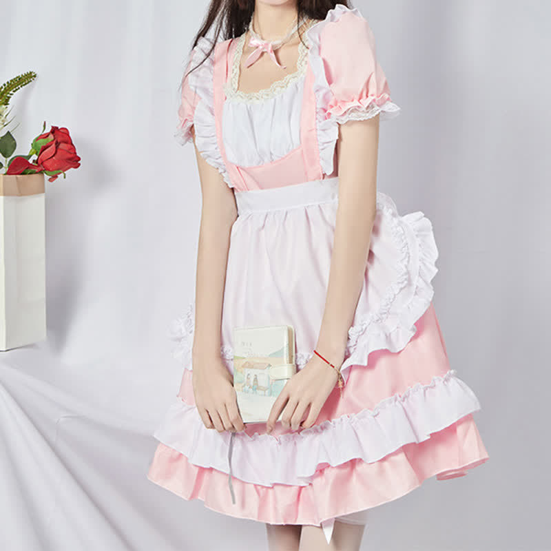 Sweet Cosplay Lace Ruffled Maid Lolita Dress Set