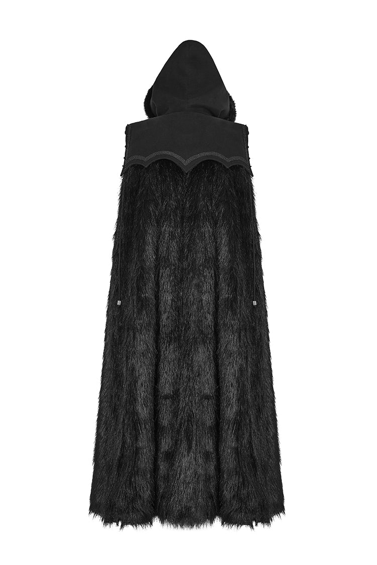 Men's Gothic Cloak with Hooded Long Fur Design