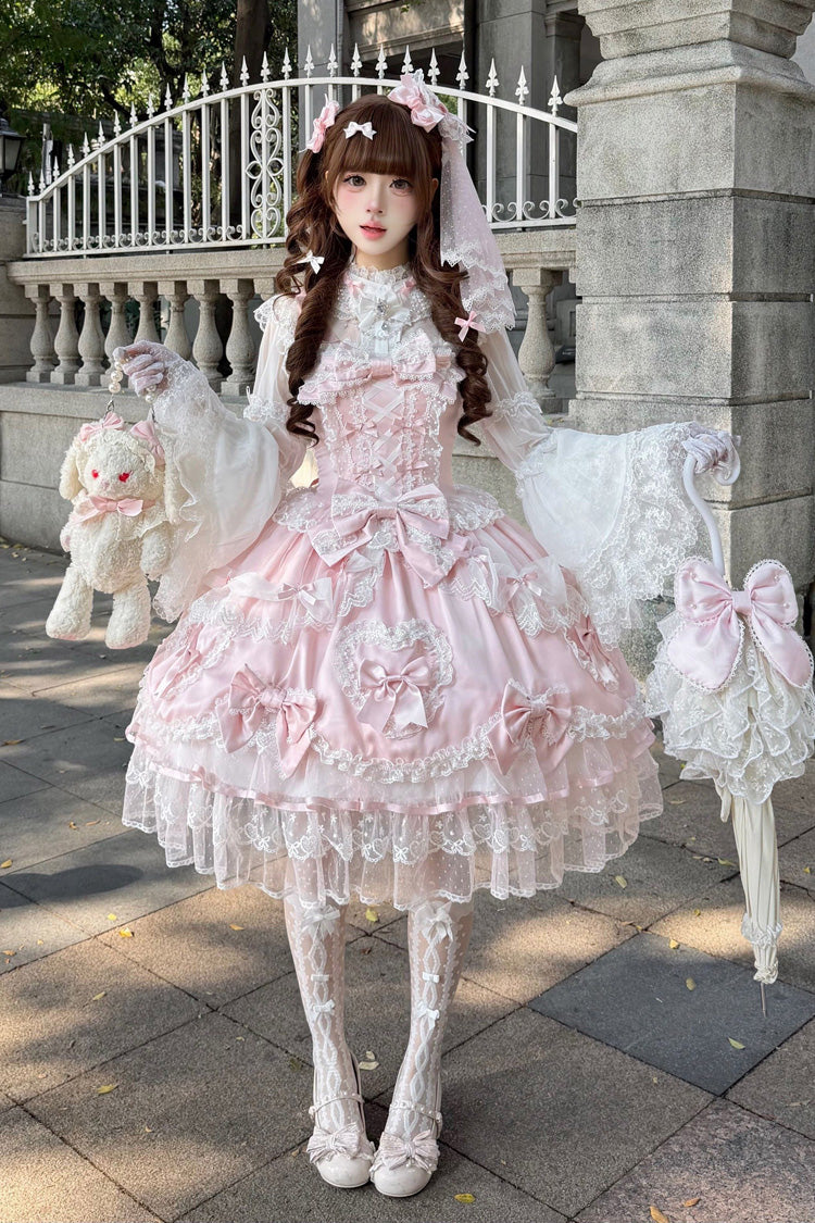 Blush Sleeveless Embroidered Lace-Up Bow Lolita JSK - Sweetheart