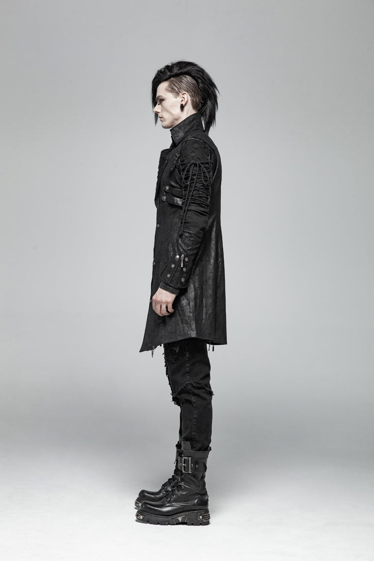 Men's Steampunk Windbreaker with Metal Buckle Trim