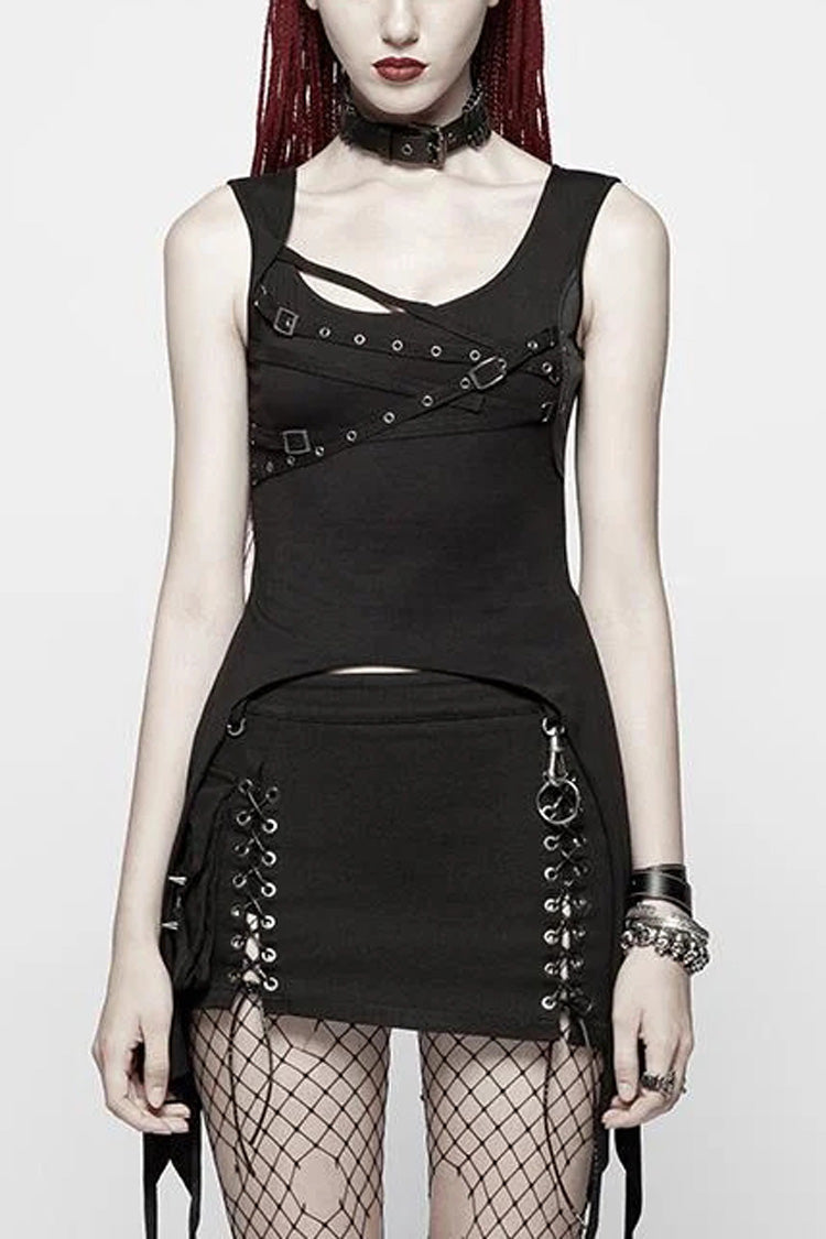 Irregular Hem Punk Vest with Metal Buckle Detail