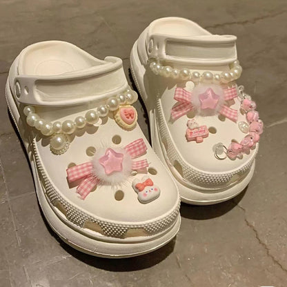 Kawaii Pearl Bow Hole Shoes - Kimi MK Kawaii Store