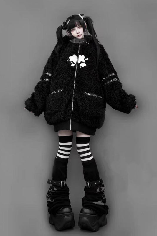 Bear Ears Hooded Zippered Gothic Jirai Kei Lolita Coat