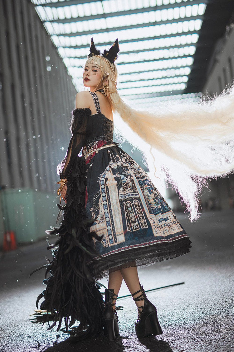 Egyptian Style Print Ruffle Gothic Lolita Dress