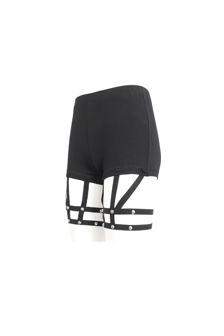 Jet Black Spaghetti Strap Steampunk Shorts for Women - Victorian Edge