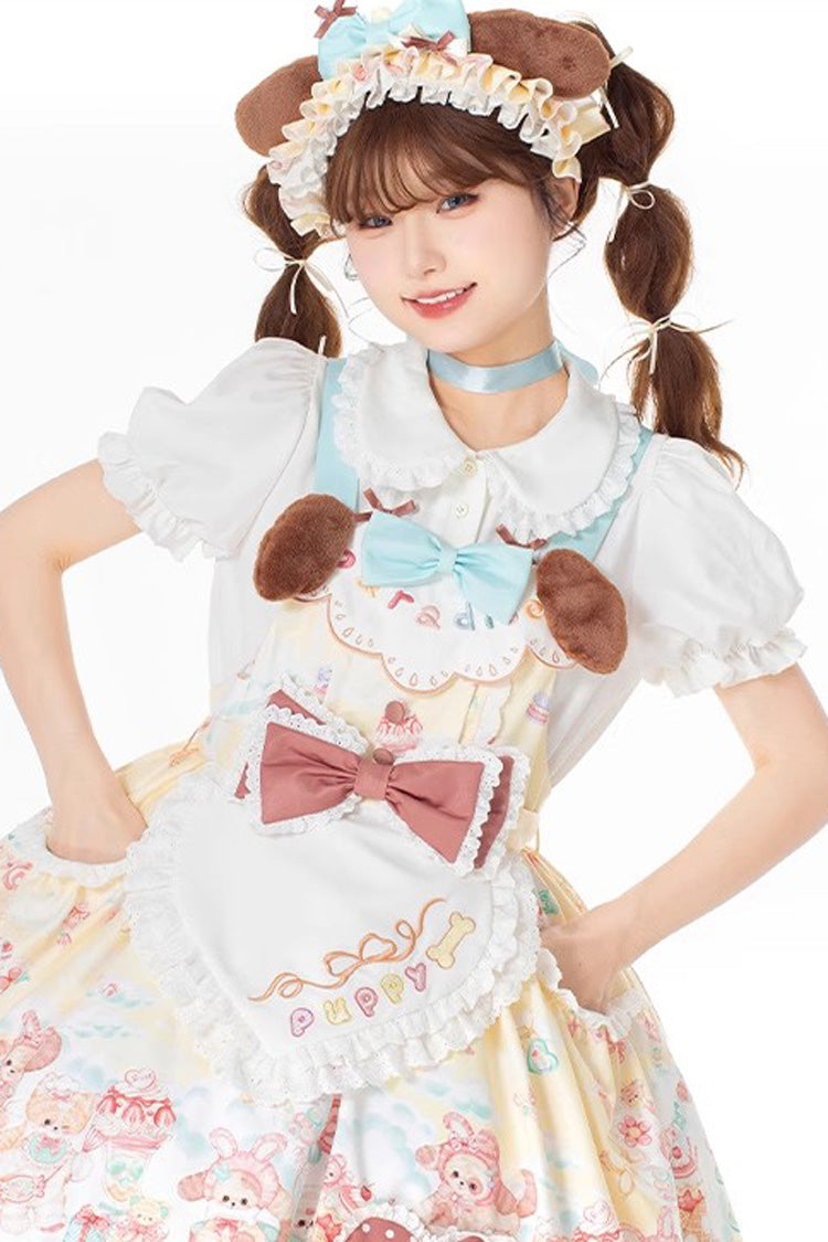 Sweet Pet Paradise Printed Ruffled Bow Vintage Strap Dress