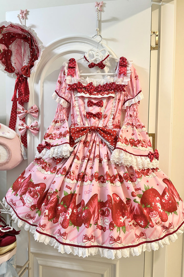 Pink Gift Box Print Ruffle Bow Lace Sweet Lolita Dress