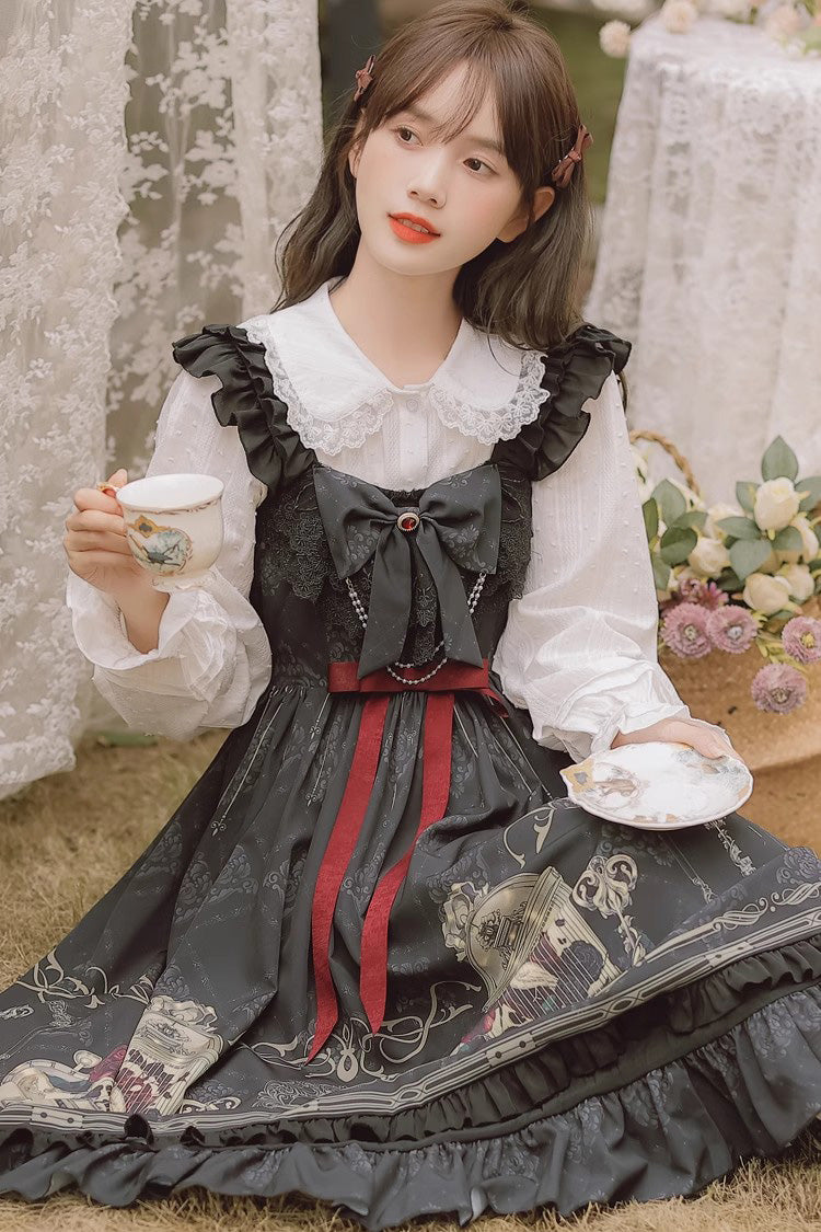 Gothic Princess Lolita Dress with Birdcage Rose & Ruffle Bow