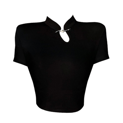 Classic Black Buckle Ruffled Top T-Shirt