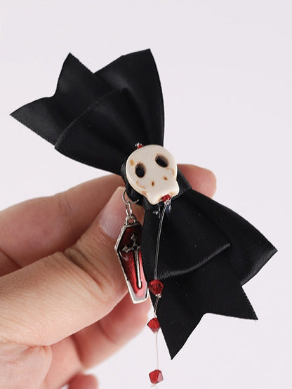 Coffin Black Skull Bowknot with Red Bwads Hairclip