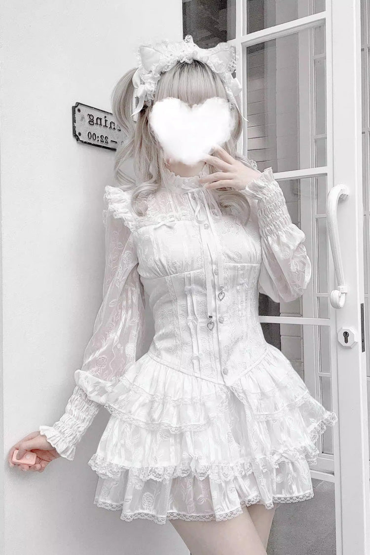 Triple-Layered Multi-Layered Jacquard Ruffled Lace-Up Gothic Jirai Kei Blouse and Pumpkin Shorts Set