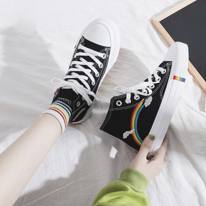 Stylish Rainbow Print High Top Canvas Shoes