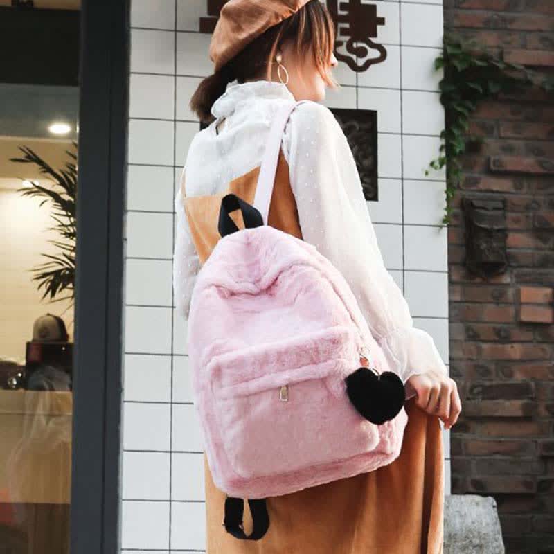 Velvet Love Heart Pattern Zipper Backpack