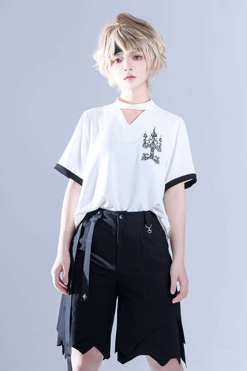 Noir High-Waisted Ouji Lolita Shorts with Shadow Print