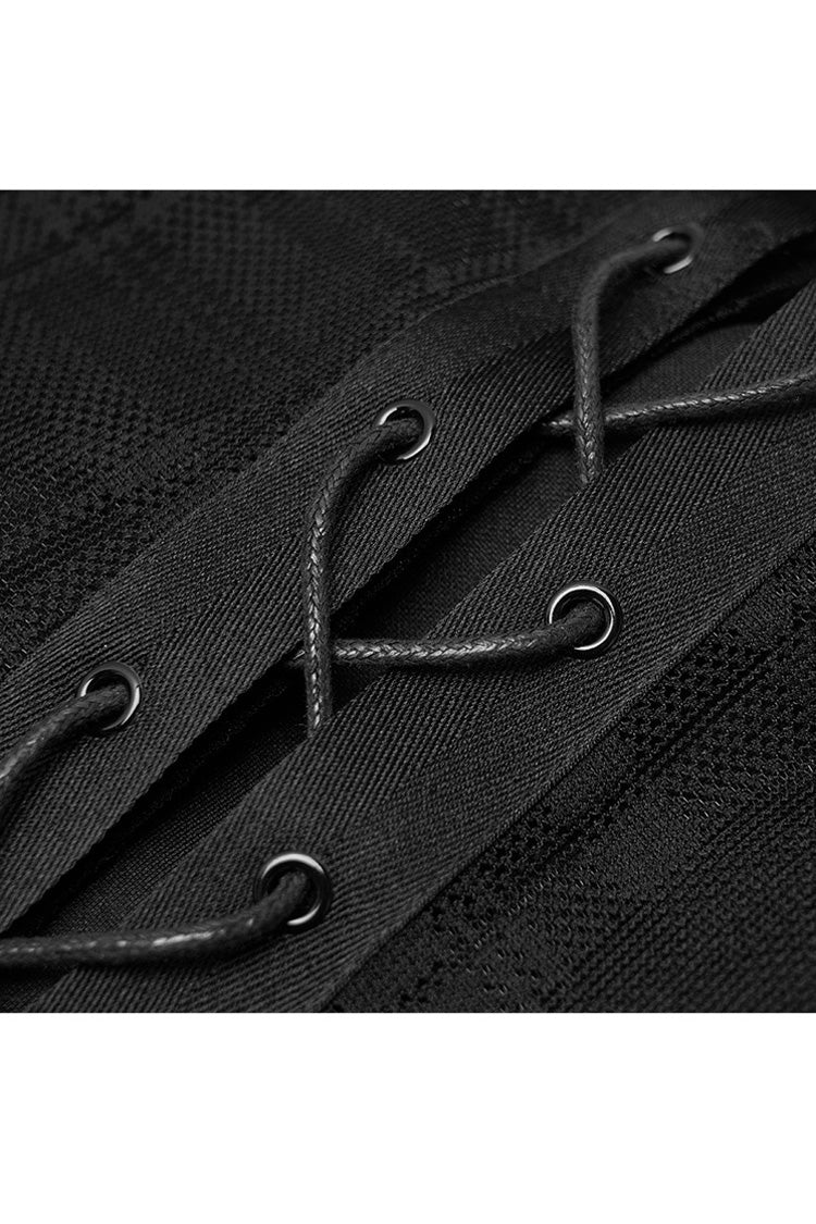 Punk Skirt for Women in Black with Metal Eyelets, Lace-Up & Slit Mesh Hem