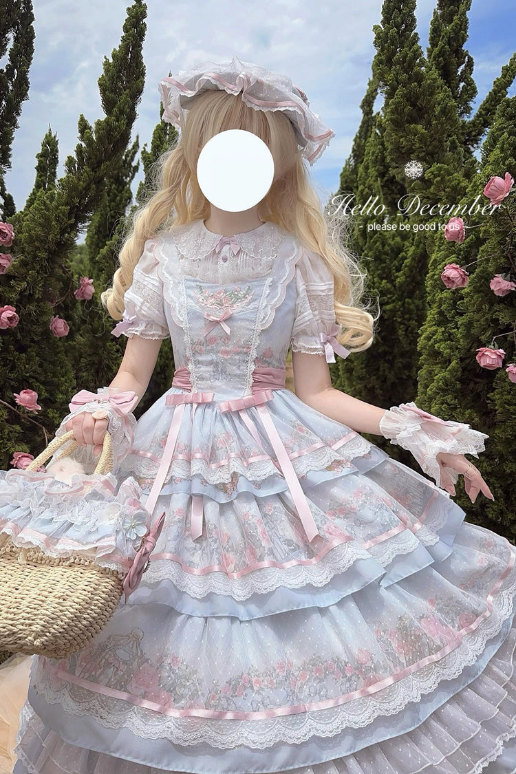 Rose Flower Cage Triple-Layered Ruffled Bow Elegant JSK