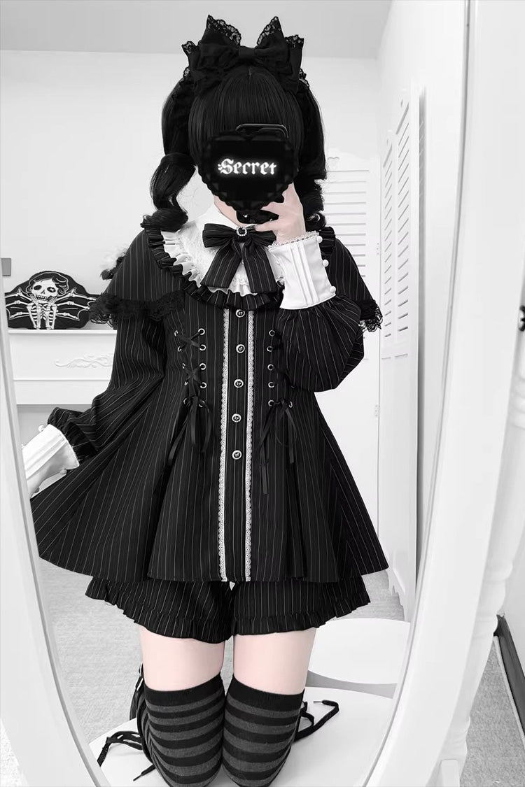 Printed Ruffled Bow Lace Sweet Jirai Kei Japanese Dress Shorts Set