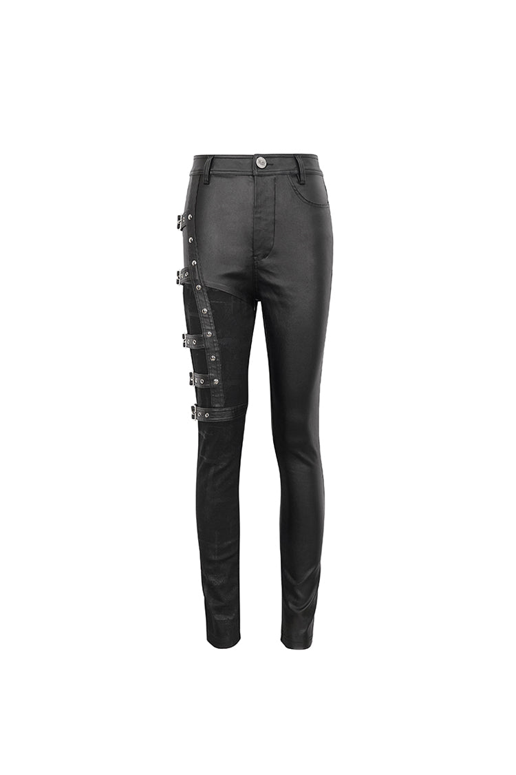 Leather Multi-Buckle Splice Punk Trousers for Women