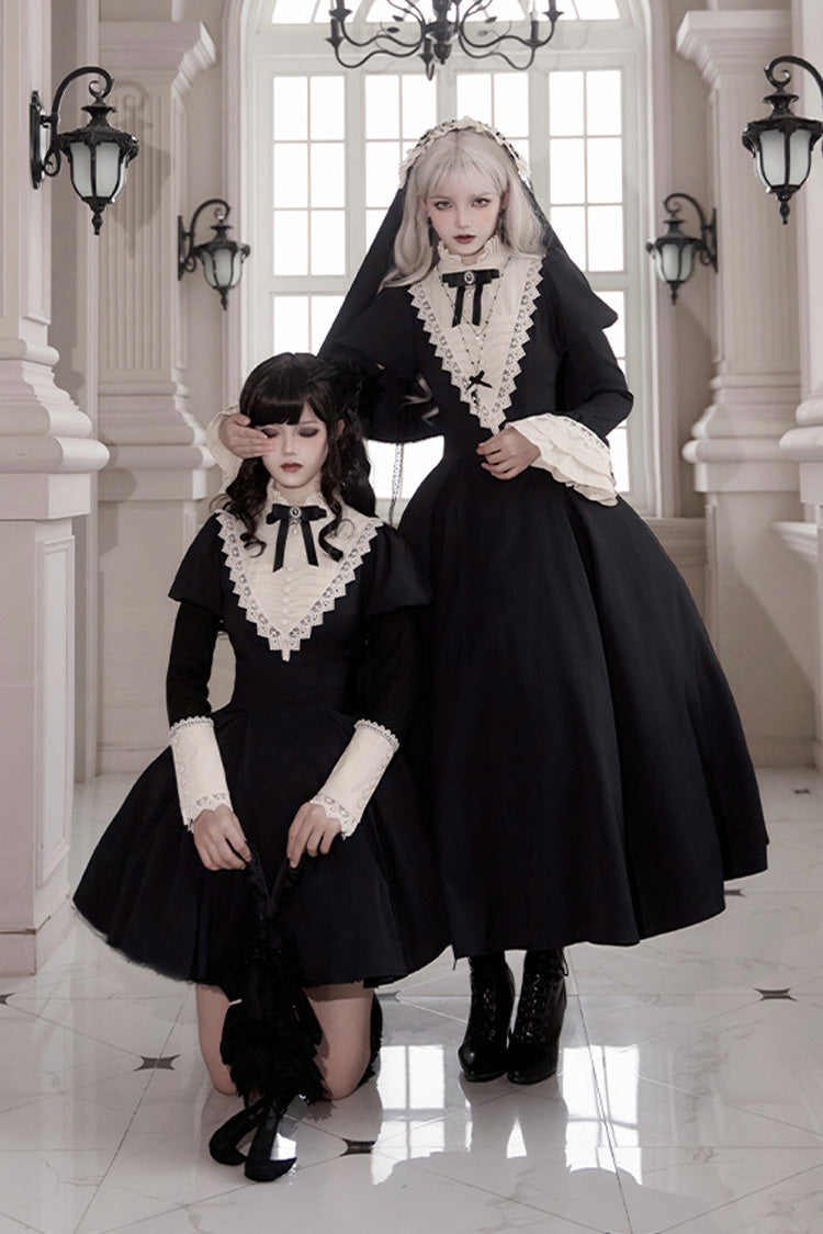 Black Gothic Long Sleeve Ruffled Nun Lolita Dress