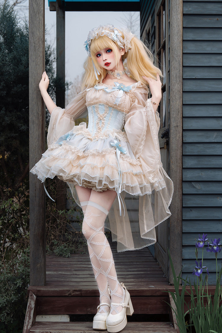 [Flowing Light Gift Box] Square Collar Sleeveless Multi-Layered Ruffled Bow Elegant Ballet Sweet Lolita Jsk Dress 6 Colors