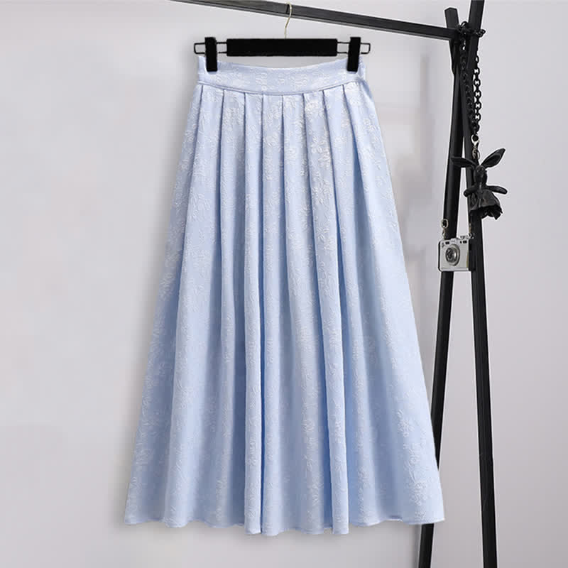 Hanfu Jacquard Buckle Shirt Pleated Skirt