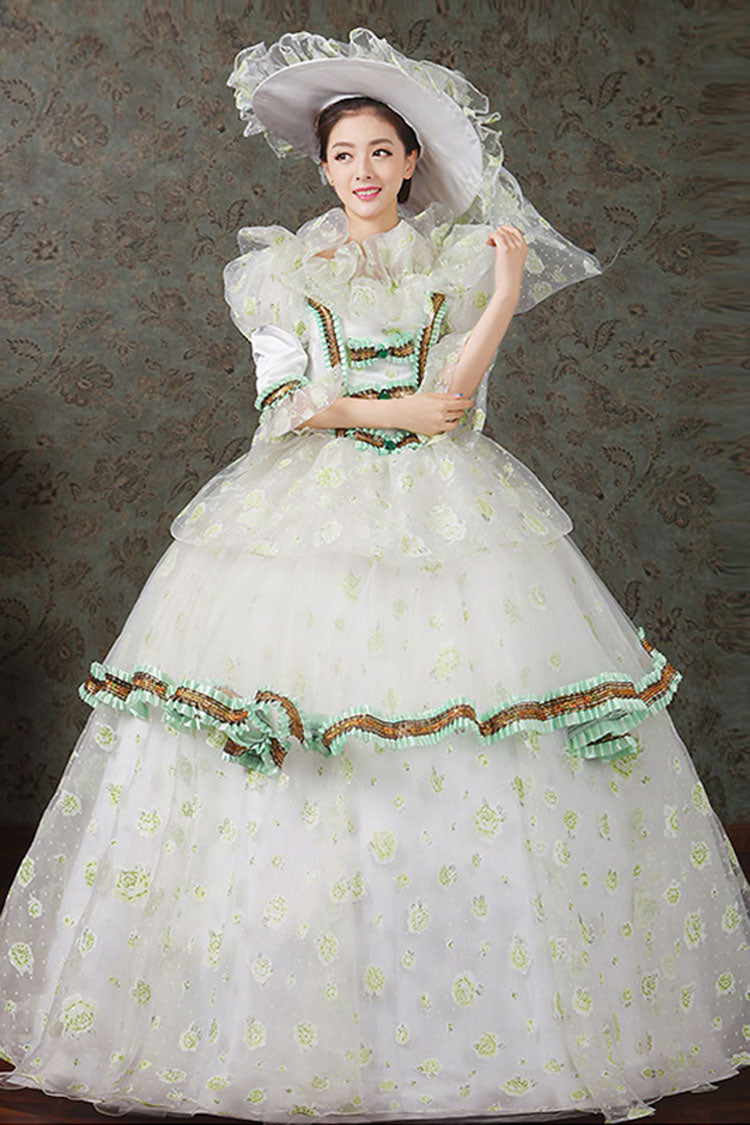 Victorian Floral Embroidered Dress with Diamond Buttons - Altfashion Shop
