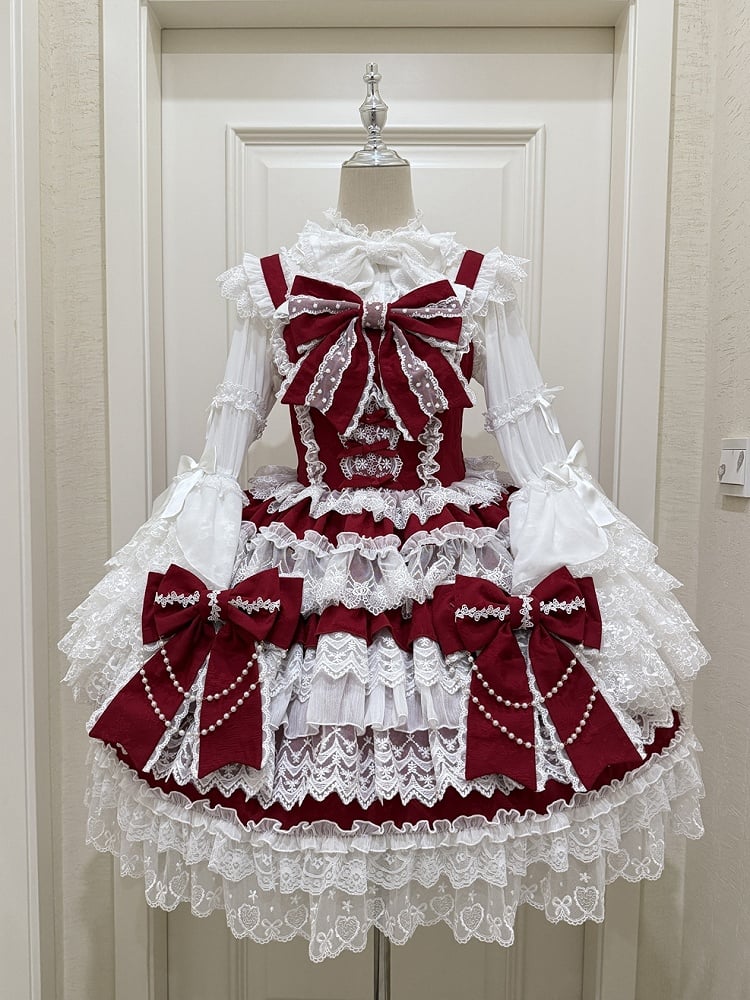 Hanayome Big Decoration Red Tiered Dress Skirt Bows Lolita