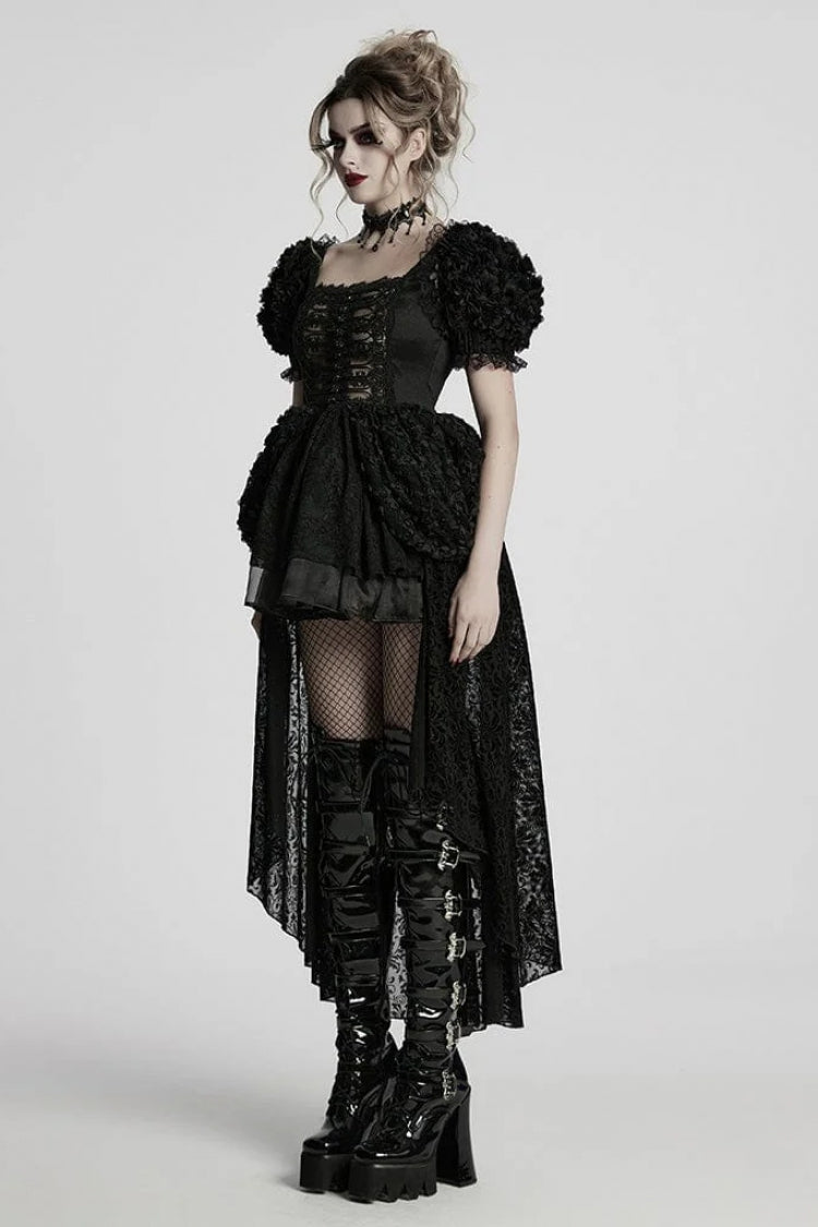 Square Collar Puff Sleeve Layered Gothic Dress