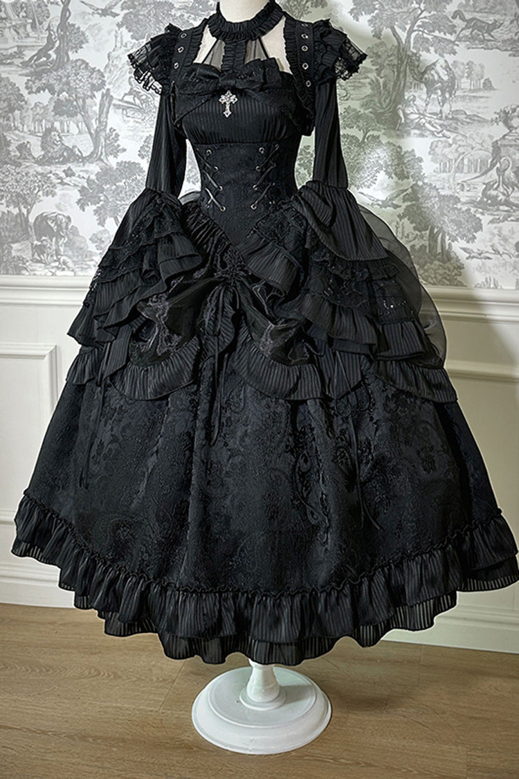 Solid Halterneck Ruffled Bowknot Drawstring Gothic Lolita Dress