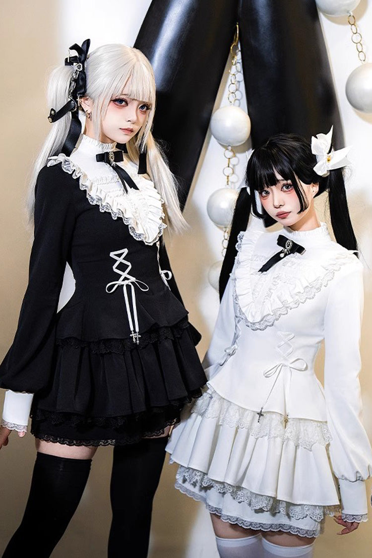 White Long Sleeve Lace-Up Sweet Handsome Lolita Dress