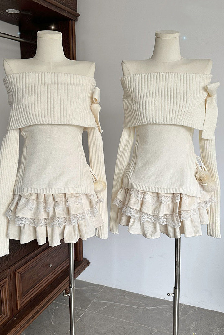 White Knit Shoulder Sweater