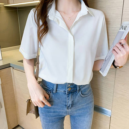 Casual Polo Collar Cuffed Sleeve Shirt