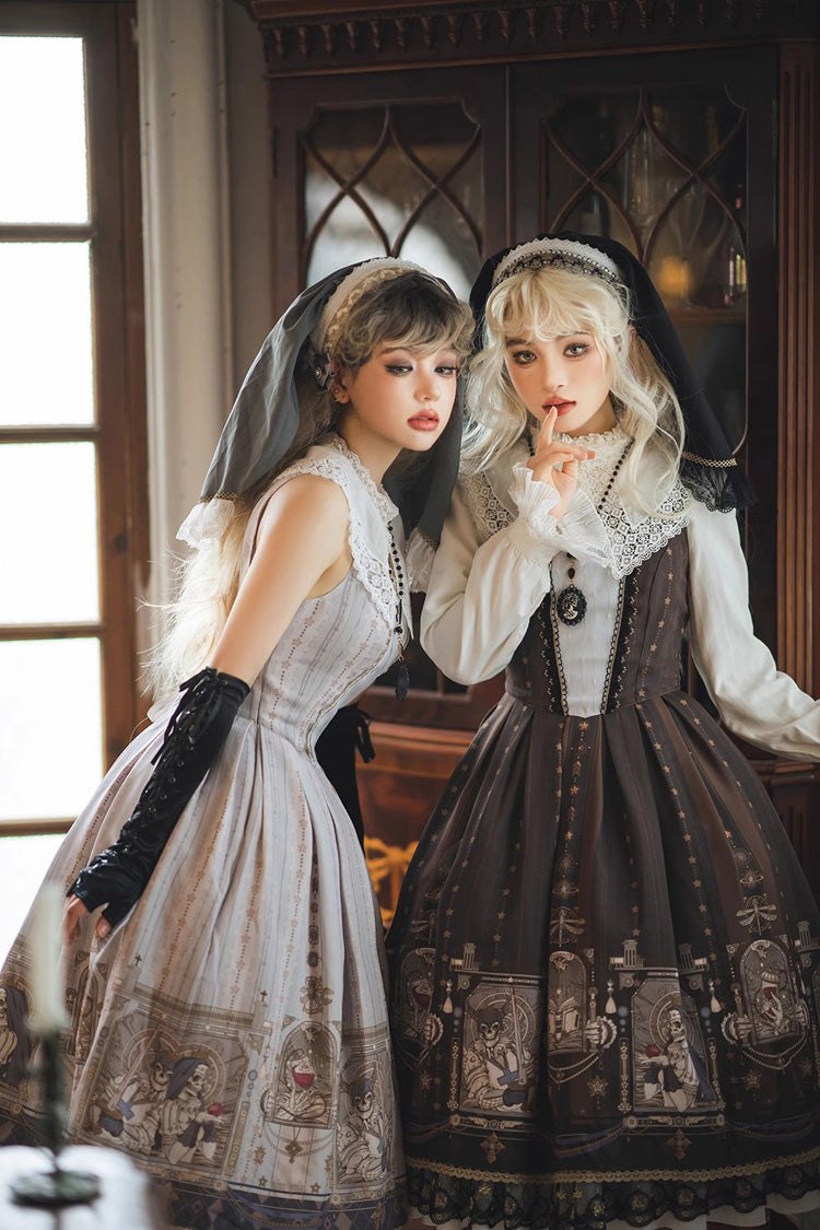 Printed Jumper Dress with Ruffles - Sweet Gothic Lolita