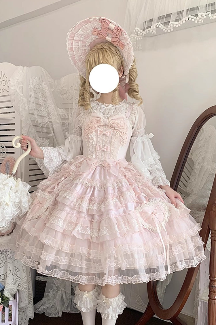 Rosy Ruffle Cascade Bow Embellished Sweetheart Lolita Jumper Dress - Sweetheart Diary