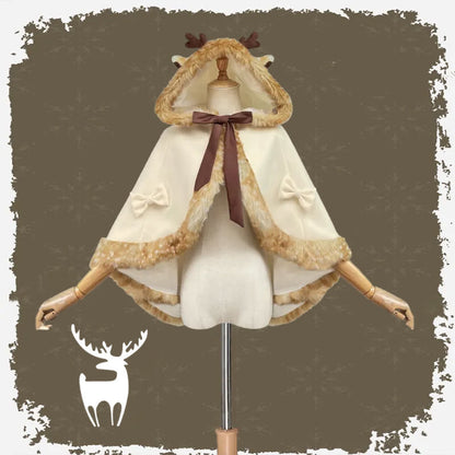 Cartoon Antler Plush Hooded Cloak Lolita Coat