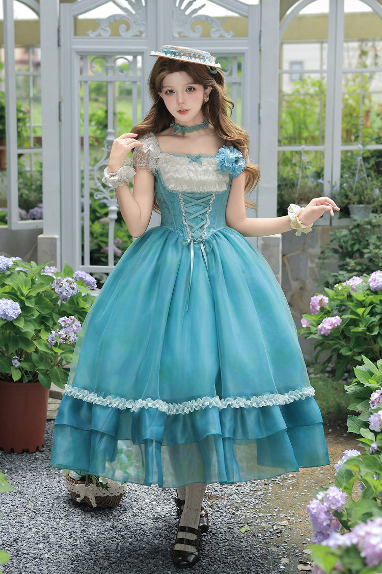 Water Lily Square Collar Ruffled Lace-Up Royal Lolita Dress