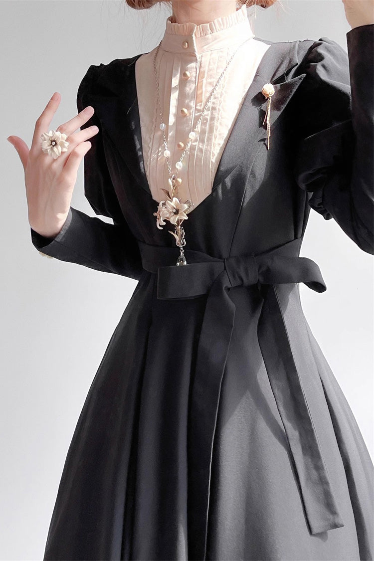 Black Nun Long Puff Sleeve High Waist Gothic Plus Size Dress