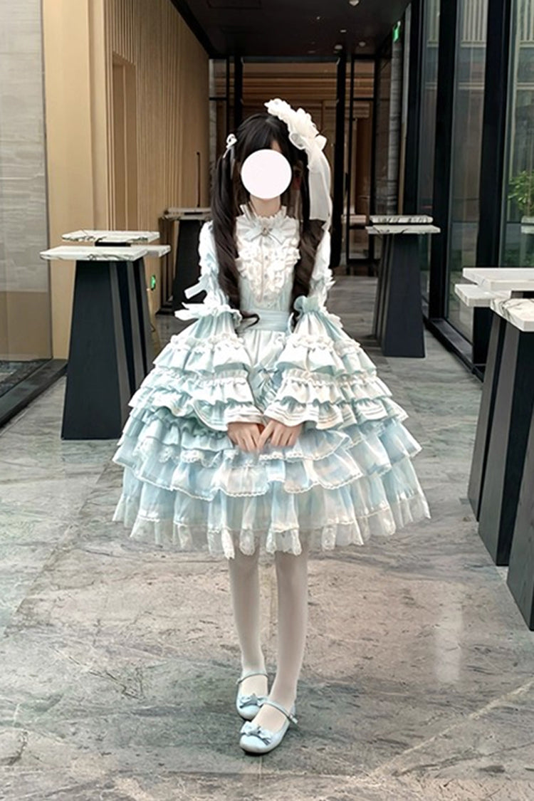 Soloist Doll Long Hime Sleeve Layered Print Ruffle Asymmetric Sweet Lolita Dress