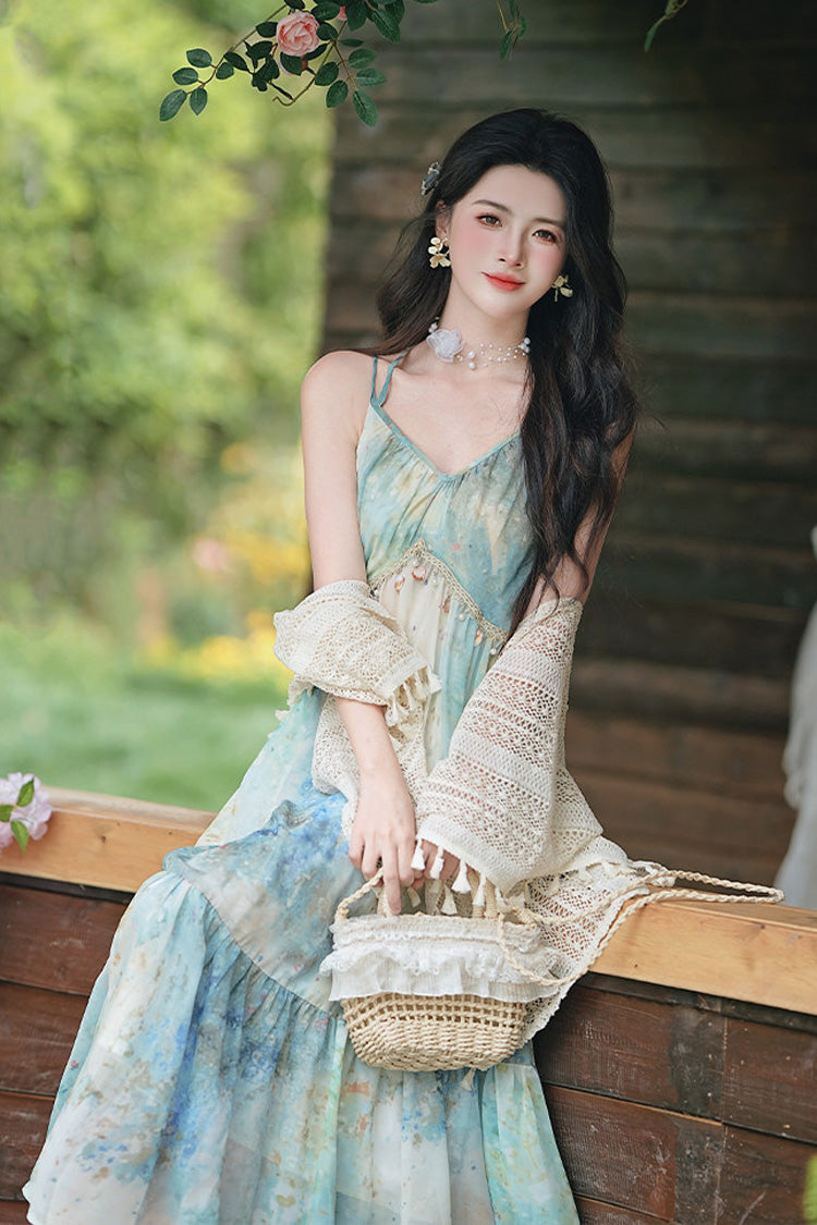 V-Neck Sleeveless Oil Painting Print Classic Lolita JSK